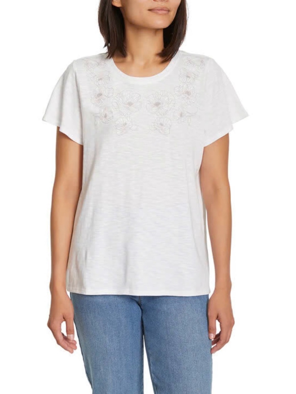 Ella Moss Short Sleeve Embroidered White Top Size M NWT (W729)